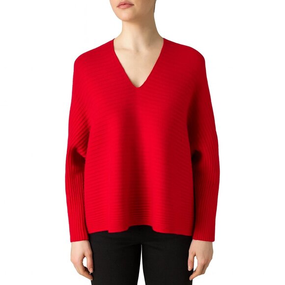 Fuzzi Jean Paul Gaultier Red Wool V-Neck Sweater XS Ribbed Made in Italy - Picture 1 of 8